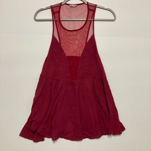 Intimately Free People Raspberry Red Mesh Illusion Peplum Blouse Women's Mediumo - Picture 1 of 11